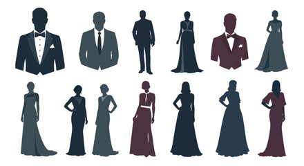 Elegant Evening Wear Silhouettes: Tuxedos and Gowns Collection © Hijau