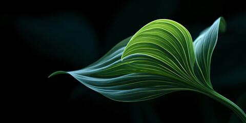 Single Green Tropical Leaf with Soft Glow on Black Background © Ilyes