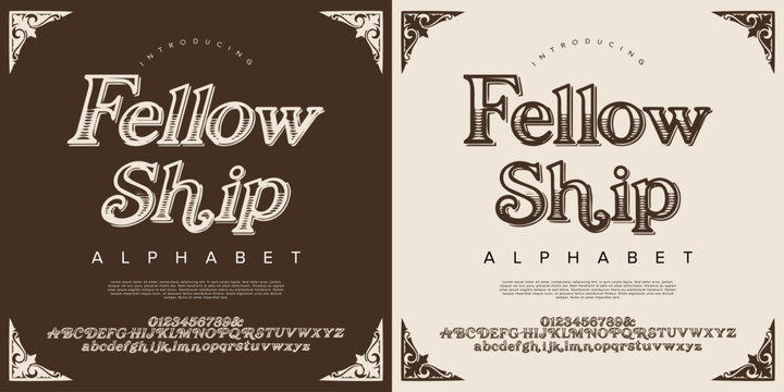 Fellow Ship alphabet retro western decorative font vector hatched letters for vintage label design
