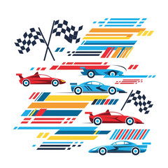 Obraz premium Fast Racing Cars Competition with Flags and Speed Lines