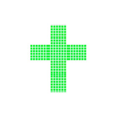 Fototapeta premium Green Pixelated Cross Symbol, Plus Sign, Health, Medical, Digital, Technology