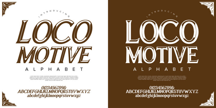 Loco Motive alphabet bold italic slab serif font vector letters for retro industrial logo design