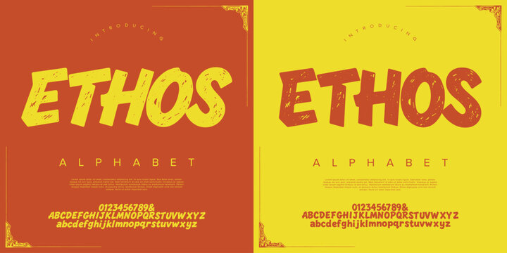 Ethos bold playful textured alphabet font display vector for creative kids branding design poster