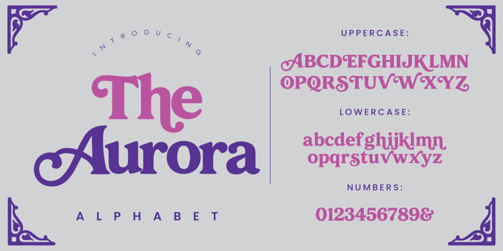 The Aurora alphabet vintage elegant serif display font vector letters for retro logo branding design
