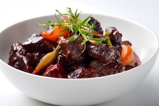 Rich and Flavorful Daube de Sanglier with Vegetables in Elegant White Bowl