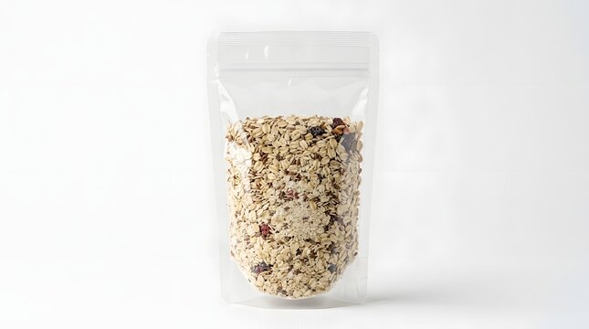 Healthy Granola Muesli in Clear Stand-up Pouch Mockup Isolated on White Background