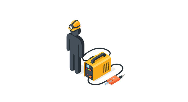 Isometric Construction Worker Using Industrial Welder Machine.