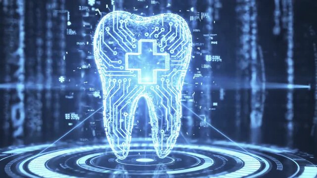 4K Digital Tooth Animation Medical Technology Futuristic Background for Business Presentation
