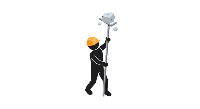 Construction worker holding giant paint roller illustration.