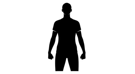 Man silhouette stands in a neutral pose representing a generic human figure for use in various identity or demographic visualization projects. © Mezzy
