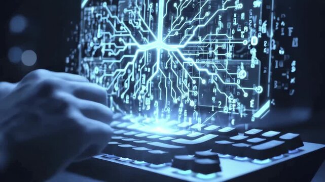 4K Close Up Hands Typing Futuristic Digital Interface Business Presentation Stock Video