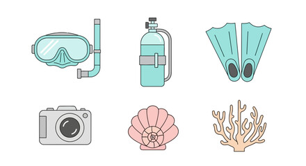 Scuba Diving Gear and Underwater Elements Collection © abc