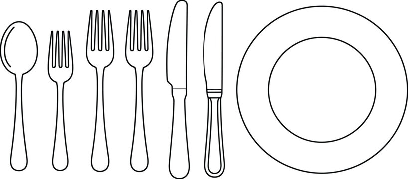 cutlery outline illustration spoon fork knife plate place setting