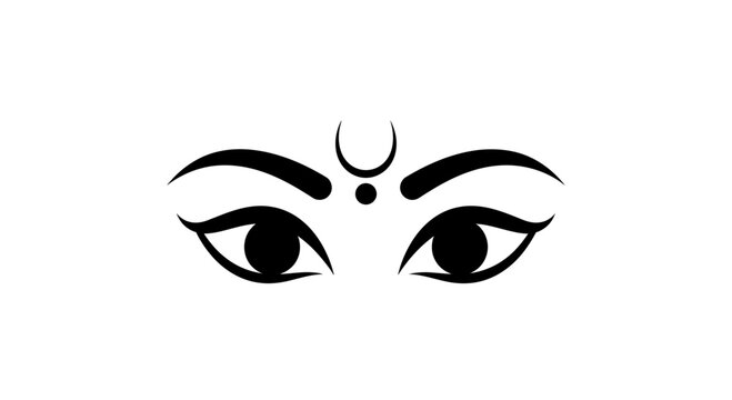 Eyes with a traditional bindi mark symbolize spiritual awareness and profound cultural insight in a minimalist graphic style.