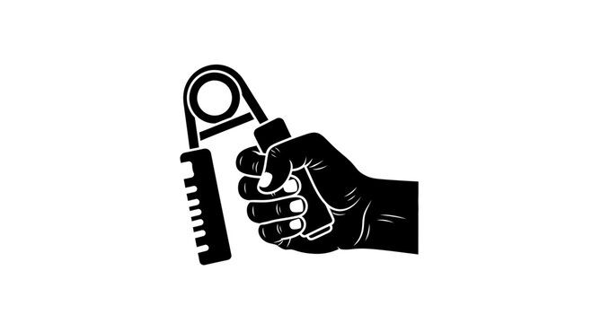 Handgrip strength exerciser is being squeezed by a human hand to demonstrate physical fitness and muscle building.