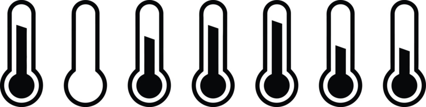 thermometer vector icons varying fill level and tube design set