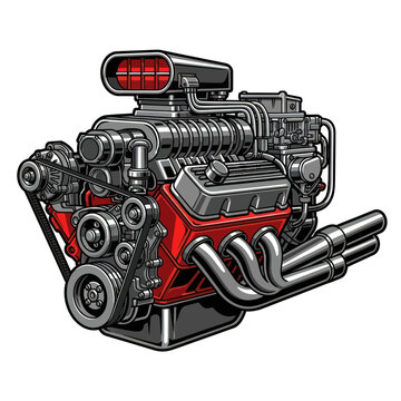 V8 Supercharged Engine with Chrome Details - Powerful Automotive Machine