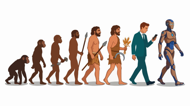 Flat Vector Illustration Evolution of Humanity Progress Business Technology Commercial Use