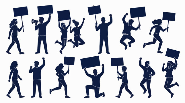 Protest Crowd Vector Illustration Flat Design People Holding Signs Megaphone Commercial Use