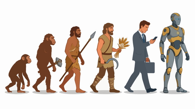 Flat Vector Illustration March of Progress Business Technology Evolution For Commercial Use