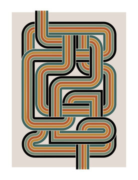 Abstract vingage poster design. Retrofuturism trendy posters design with abstract lines and in 70s style. Cartoon flat groovy cover. Vector illustration