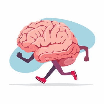 Cartoon Brain Running with Legs and Arms