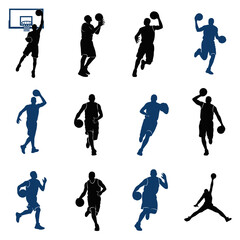 Basketball Player Silhouettes: Dunking, Shooting, Dribbling - Action Poses © Maesa