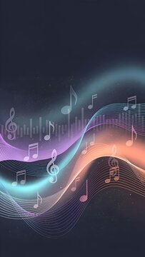 Neon Soundwave Abstract Background With Floating Music Notes