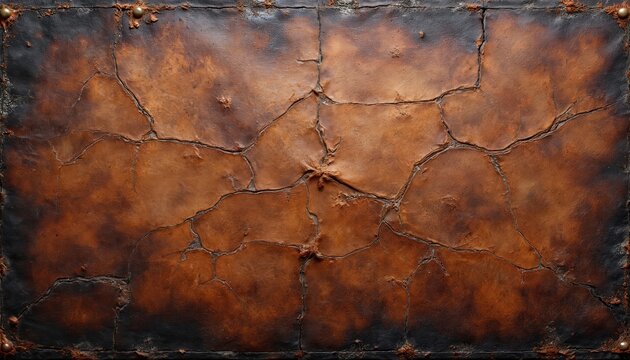 Old cracked leather texture background with vintage feel and grunge elements. Dark brown material surface with rough natural pattern. Aged distressed animal skin, worn out and weathered.