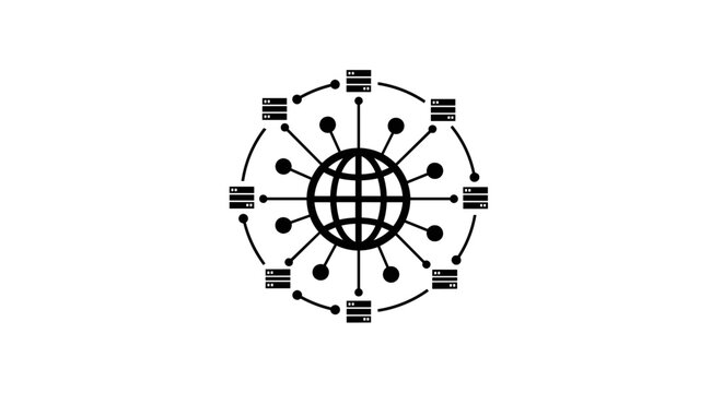 Black and white global network symbol.