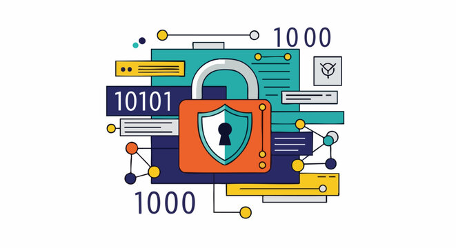 Digital Security and Data Protection Concept with Padlock and Binary Code.