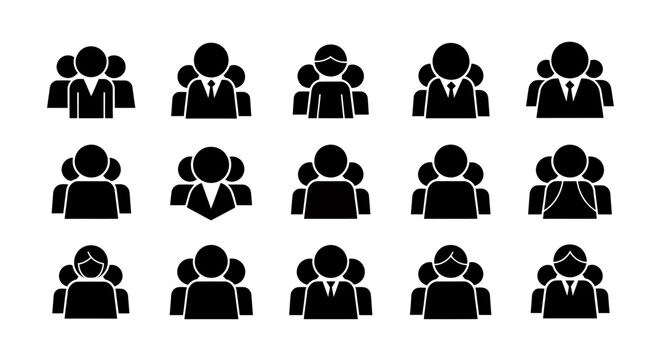 Multiple Silhouette Icons Representing Groups of People in Unity and Collaboration.