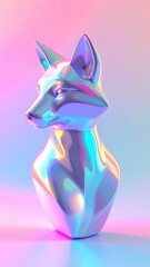 Naklejka premium Iridescent Fox Bust Sculpture Posed Against Pastel Studio Background