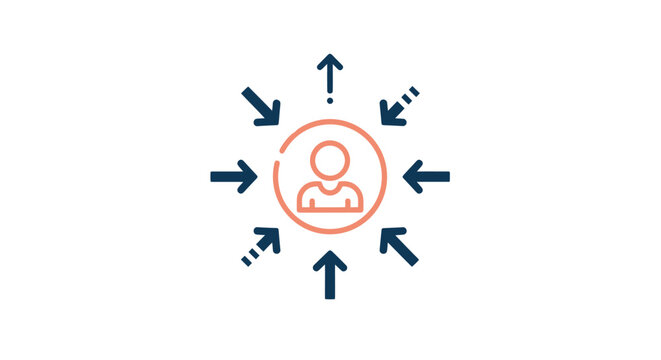 User Centered Design Concept: A Person Icon Surrounded by Arrows Representing Focused Collaboration and Connectivity.