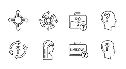 Fototapeta premium Set of vector line icons representing inquiry, learning, and curiosity concepts for knowledge exploration and thinking.