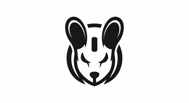 Black and white mouse head logo.