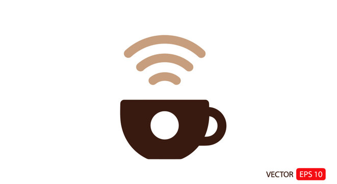 Brown coffee cup with wifi signal.