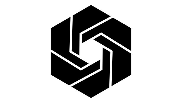 six interconnected loops or links of chain arranged in the shape of a stylized rounded hexagon