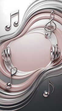 Liquid Chrome Abstract Background With 3D Music Notes