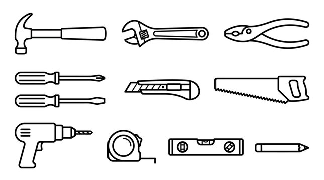 Various tools arranged neatly for construction and repair work purposes