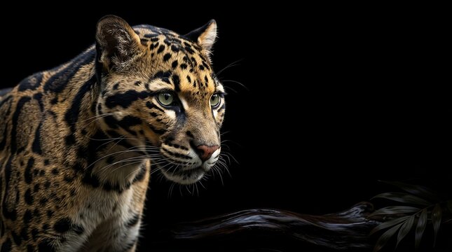 Close up Portrait of Clouded Leopard Isolated on Black Background