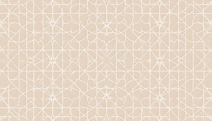 Fototapeta premium Geometric pattern with white intersecting lines on a muted beige background, intricate symmetrical design, modern textile concept