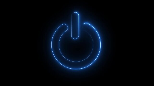 Neon power button icon. power on/off symbol illuminating on a dark background