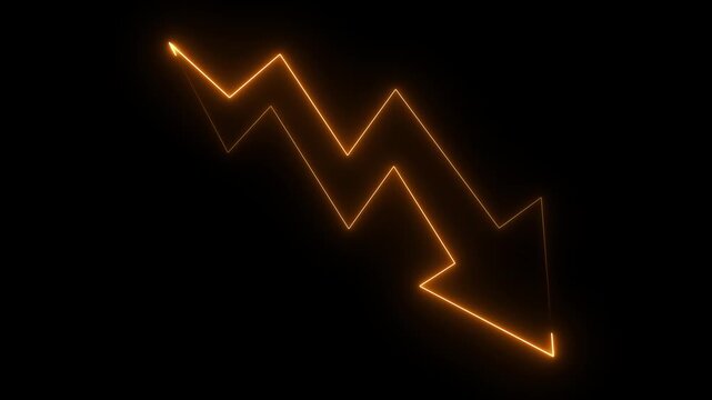 animation neon arrow. arrow graph line chart stock on the black background market moving business growth transparent video file concept