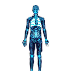 Fototapeta premium Human Anatomy: Glowing Blue Digital Skeleton and Organ System