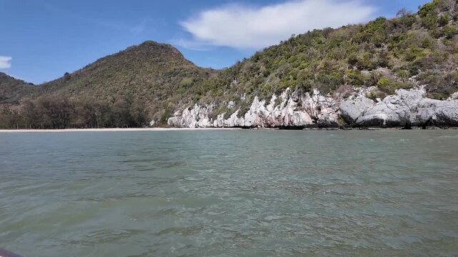 Tropical Coastline: A tranquil tropical coastline features crystal-clear turquoise water lapping gently against a sandy beach.