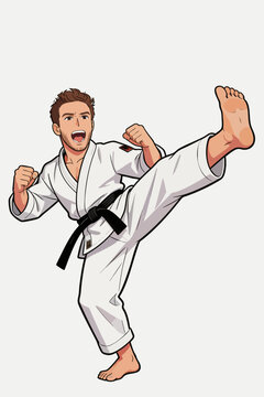 An Athletic Male Martial Artist Performing a High Kick