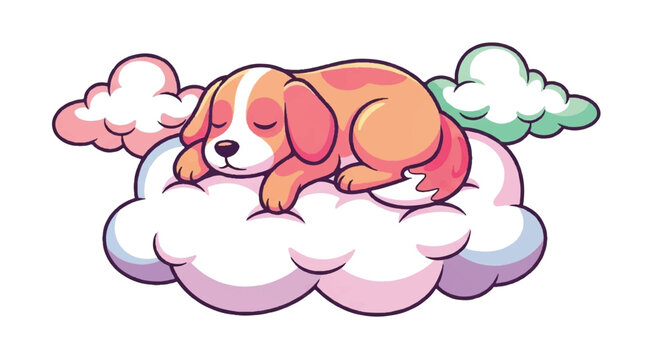 Cute puppy sleeping peacefully on a fluffy cloud.