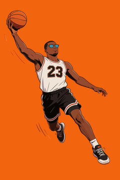 Stylized Basketball Player Performing Layup Shot