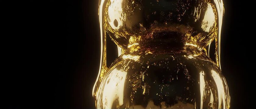 Stacked Spheres of Melting Liquid Gold Forming an Abstract Snowman
